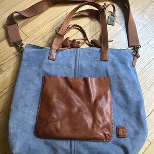 Frye Messenger Tote Bag canvas & Leather- EUC